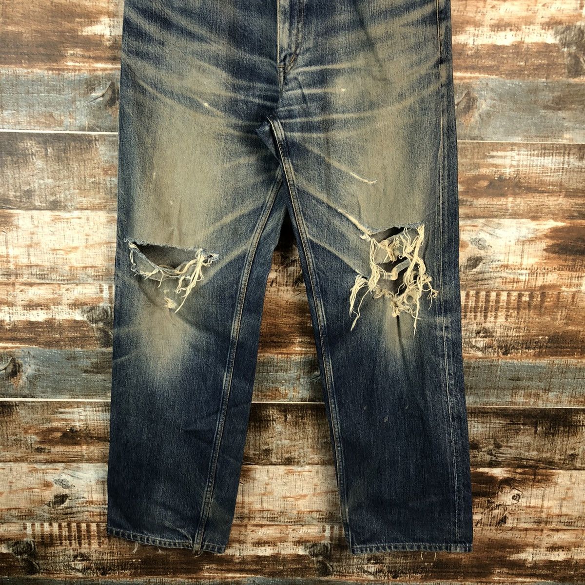 Japanese Brand DL Japan vintage selvedge Blue Distressed Denim Pants #C163 Size US 32 / EU 48 - 3 Thumbnail