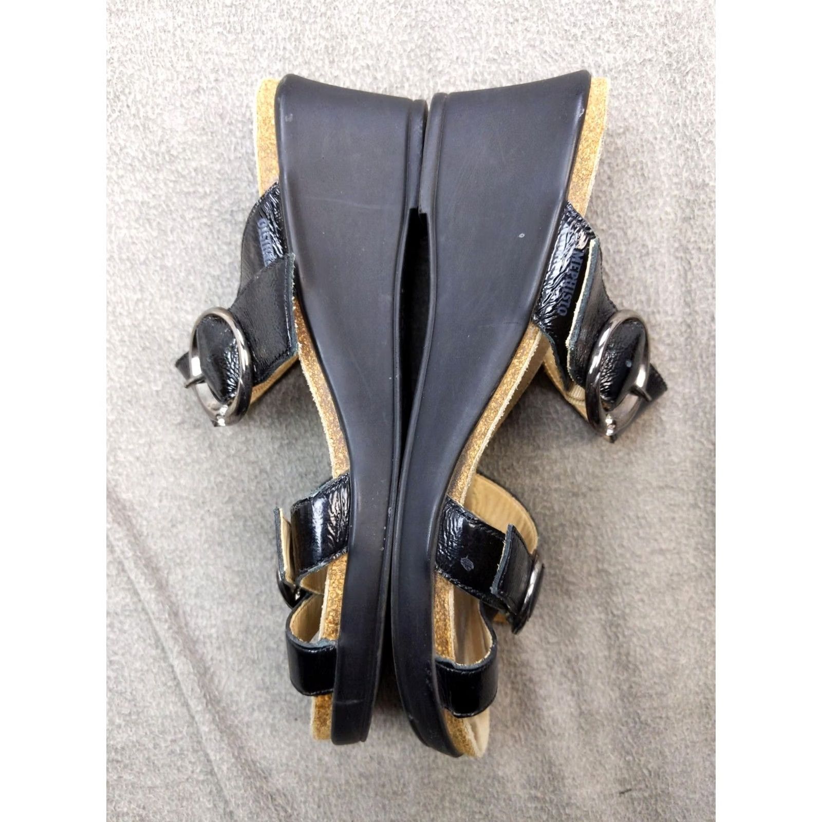 Mephisto Mephisto Sandals Womens 9 Black Wedge Cork Slide Leather Buckle Comfort Slip On Adjustable Strap Size US 9 / IT 39 - 7 Thumbnail