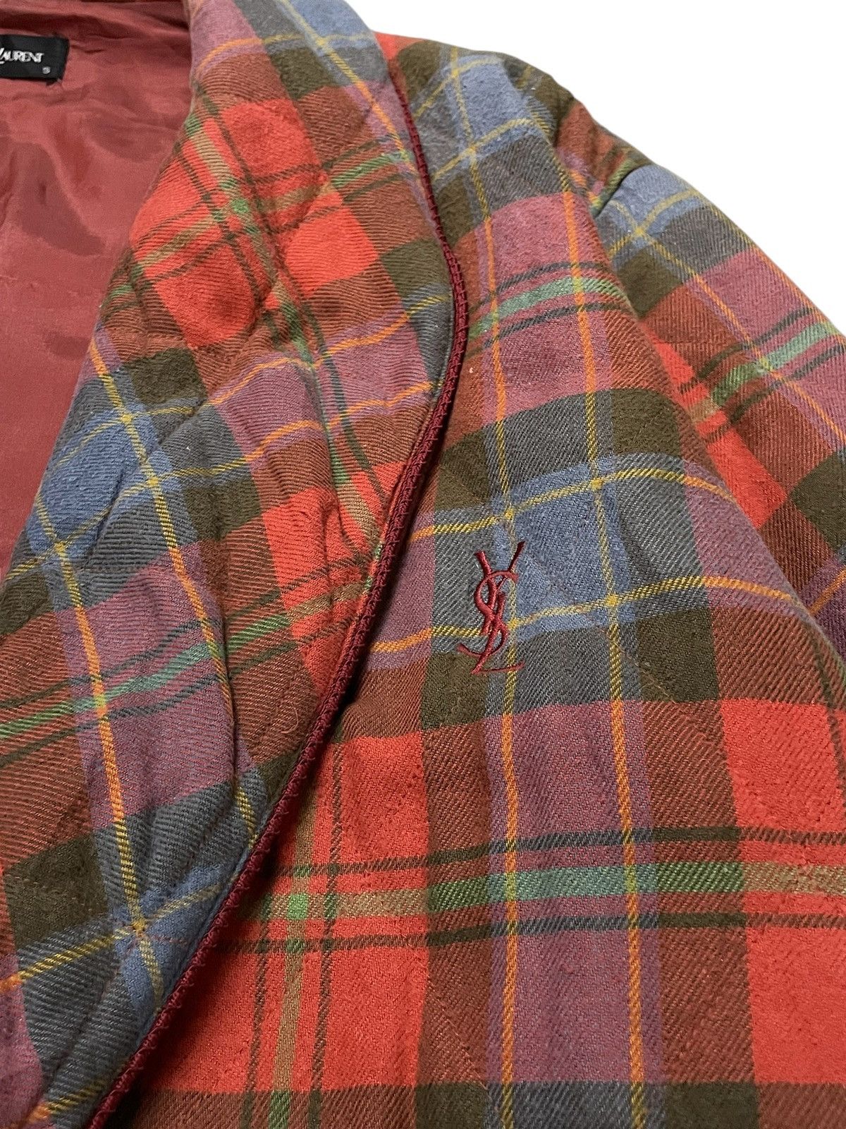 Vintage × Yves Saint Laurent Vintage YSL Checks Plaid bath robe Embroidered Jacket Size US M / EU 48-50 / 2 - 7 Thumbnail
