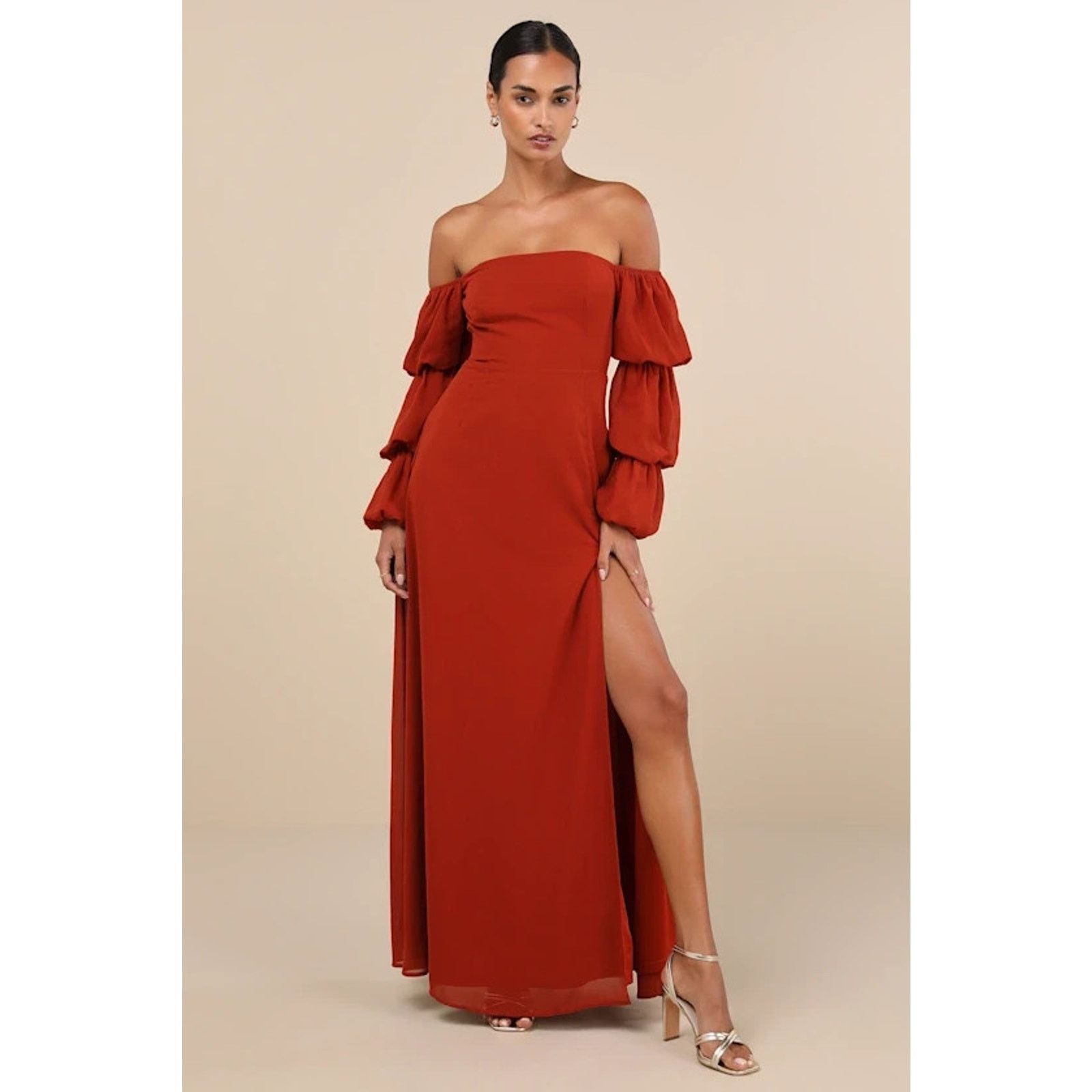 Dagne Dover Lulus Demure Aura Rust Tiered Balloon Sleev Dress XL A001552 Size XL / US 12-14 / IT 48-50 - 1 Thumbnail