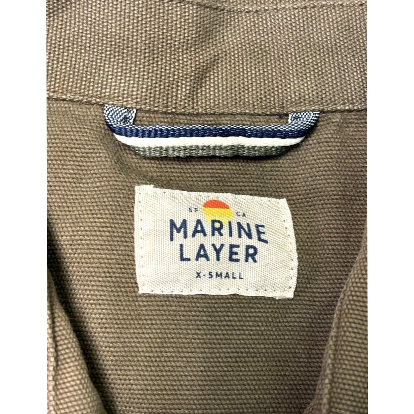 Marine Layer Marine Layer Mens Utility Jacket Workwear Canvas Olive Green XSmall Mens Jacket Cotton Button-Down Pockets Casual, Workwear 90s Navy? Size US XS / EU 42 / 0 - 3 Thumbnail