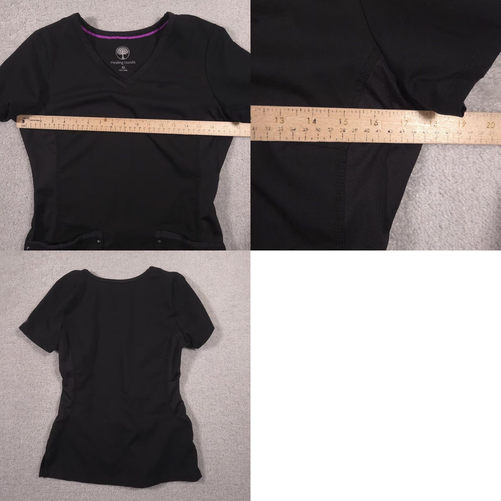 Vintage Healing Hands Scrub Top Womens XS Black V Neck Studded Pocket Medical Nursing Shirt Size XS / US 0-2 / IT 36-38 - 8 Thumbnail