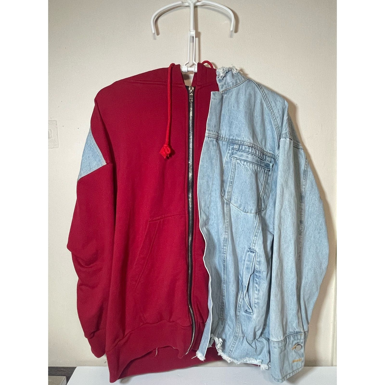 Other DCFJ Jacket Hooded Fleece/Denim Jean Jacket Mens - Size M Size M / US 6-8 / IT 42-44 - 1 Thumbnail