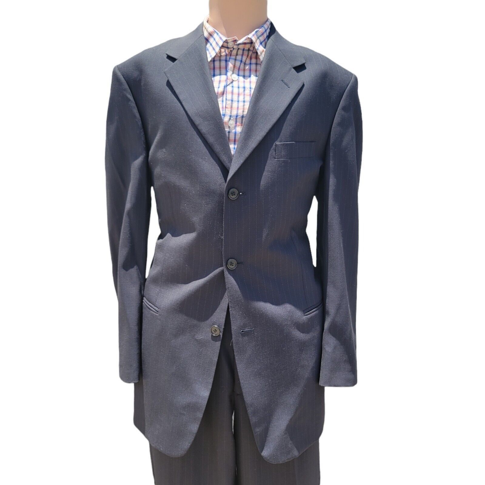 Dillard's Men's 3-Button Navy Suit with light gray pinstripe. Size 42L - 3 Thumbnail