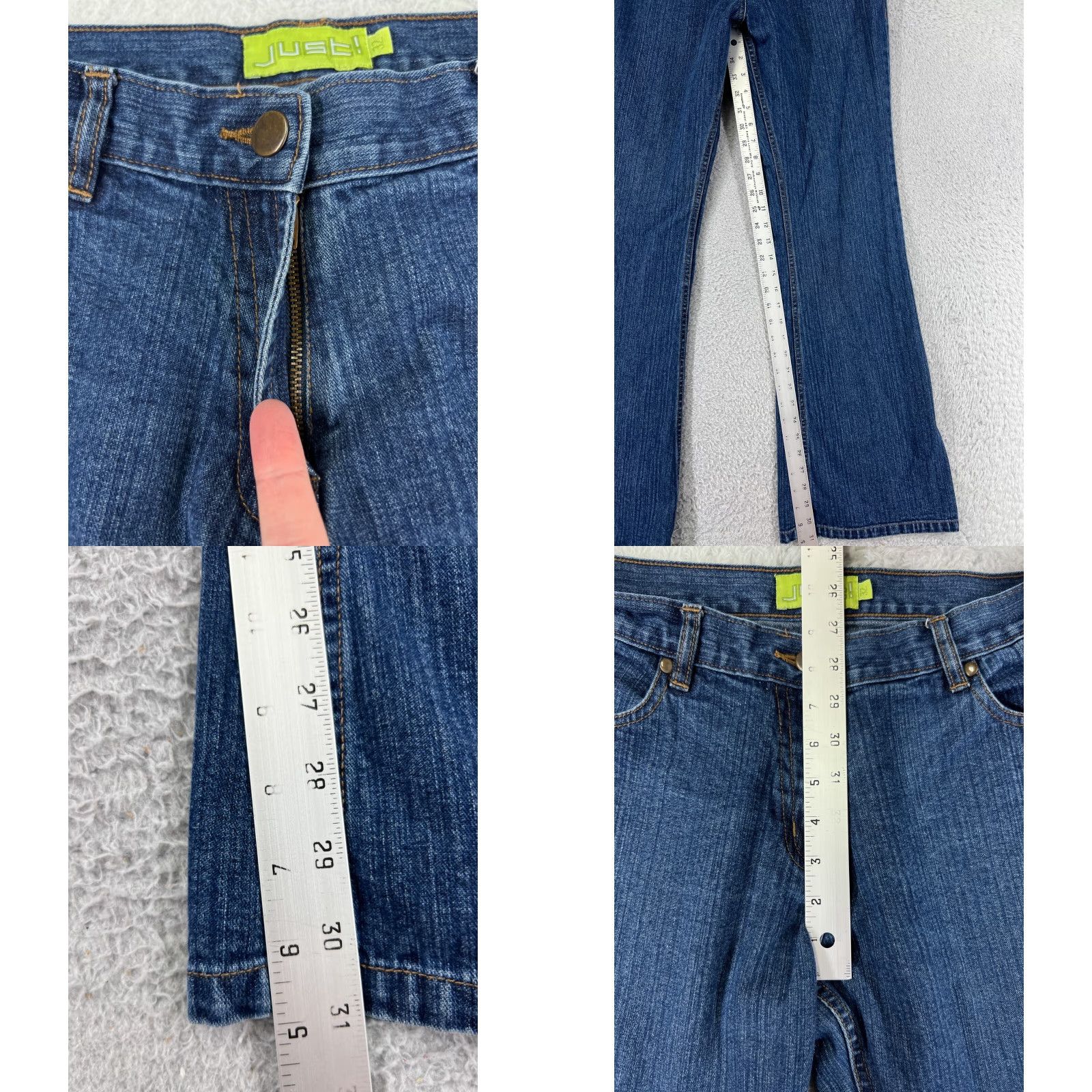 Denime SaltWorks Jeans Women Flared 32 Blue Denim Medium Rise Cotton Inseam 31 5-Pocket Distressed Size 24" / US 00 / IT 34 - 8 Thumbnail