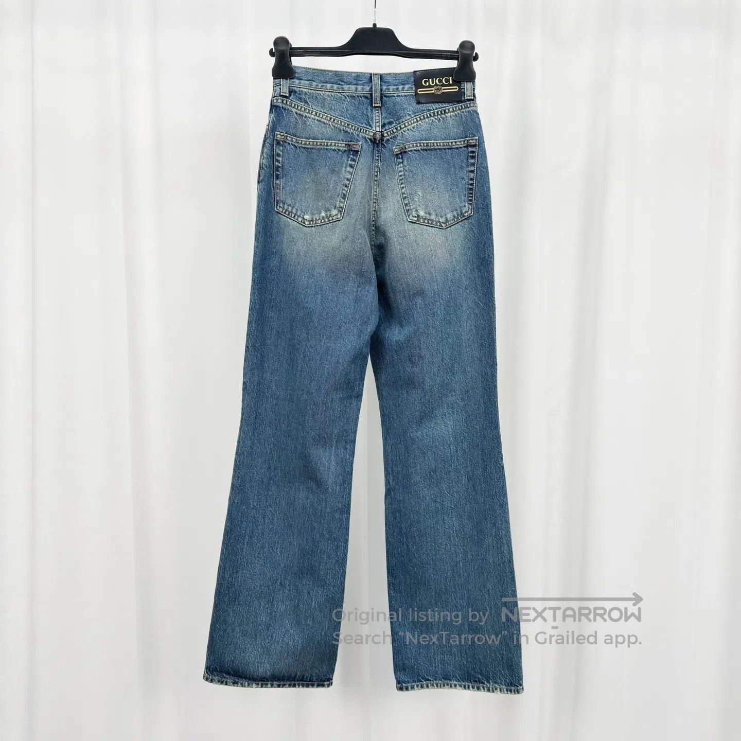 Gucci Guicci Ripped Leather Patch Washed Jeans| Size 22" - 2 Thumbnail