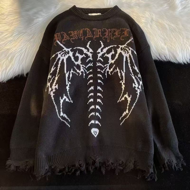 Japanese Brand × Vintage Black Street Retro Wings Print Knitted Sweater Size US L / EU 52-54 / 3 - 1 Thumbnail