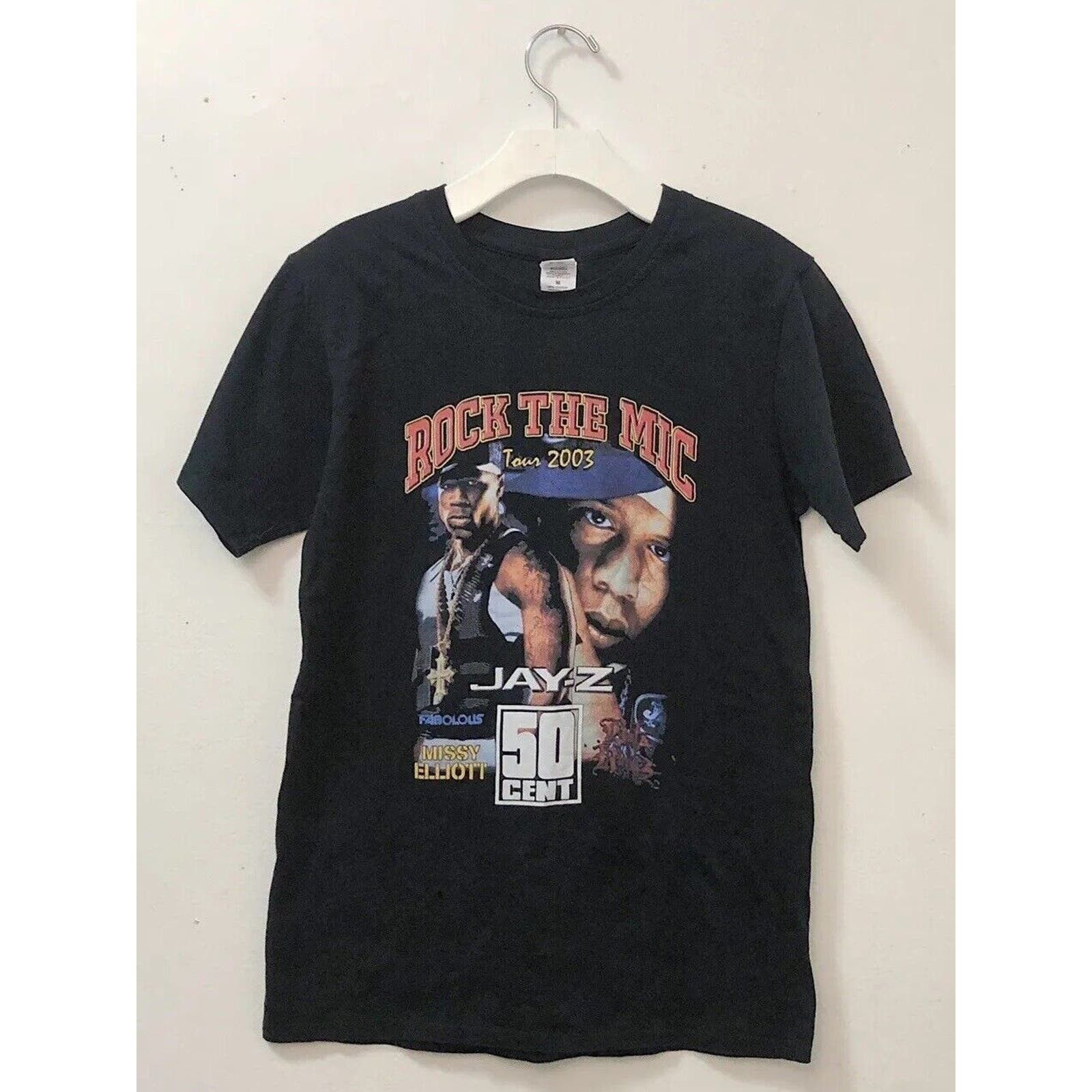image of Gildan 2003 Roc The Mic Tour T Shirt VTG Merch Jay Z 50 Cent M in Black, Men's (Size Medium)