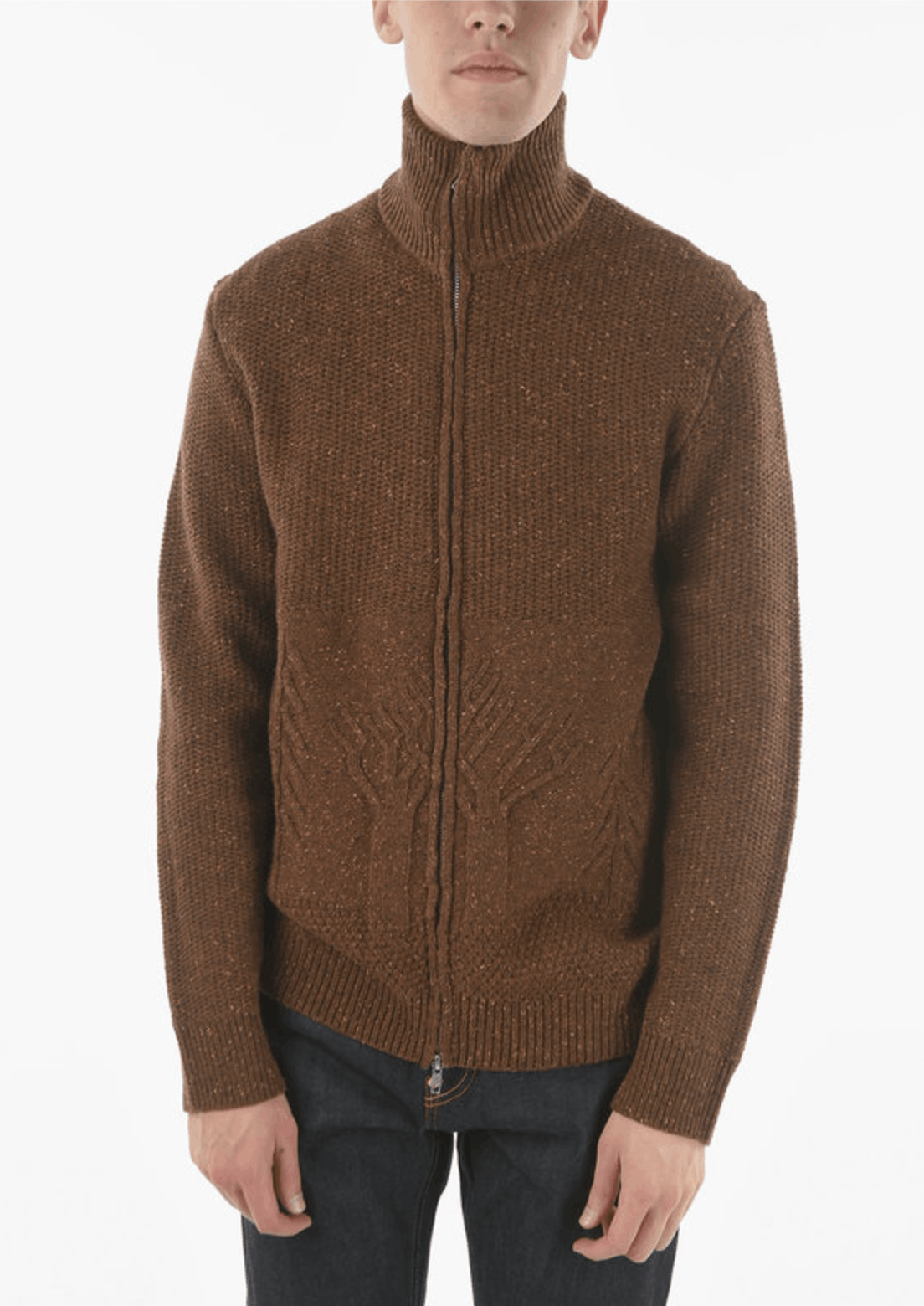 image of $640 NWT Arnar Mar Jonsson Cable Knit Turtleneck Sweater in Brown, Men's (Size Large)