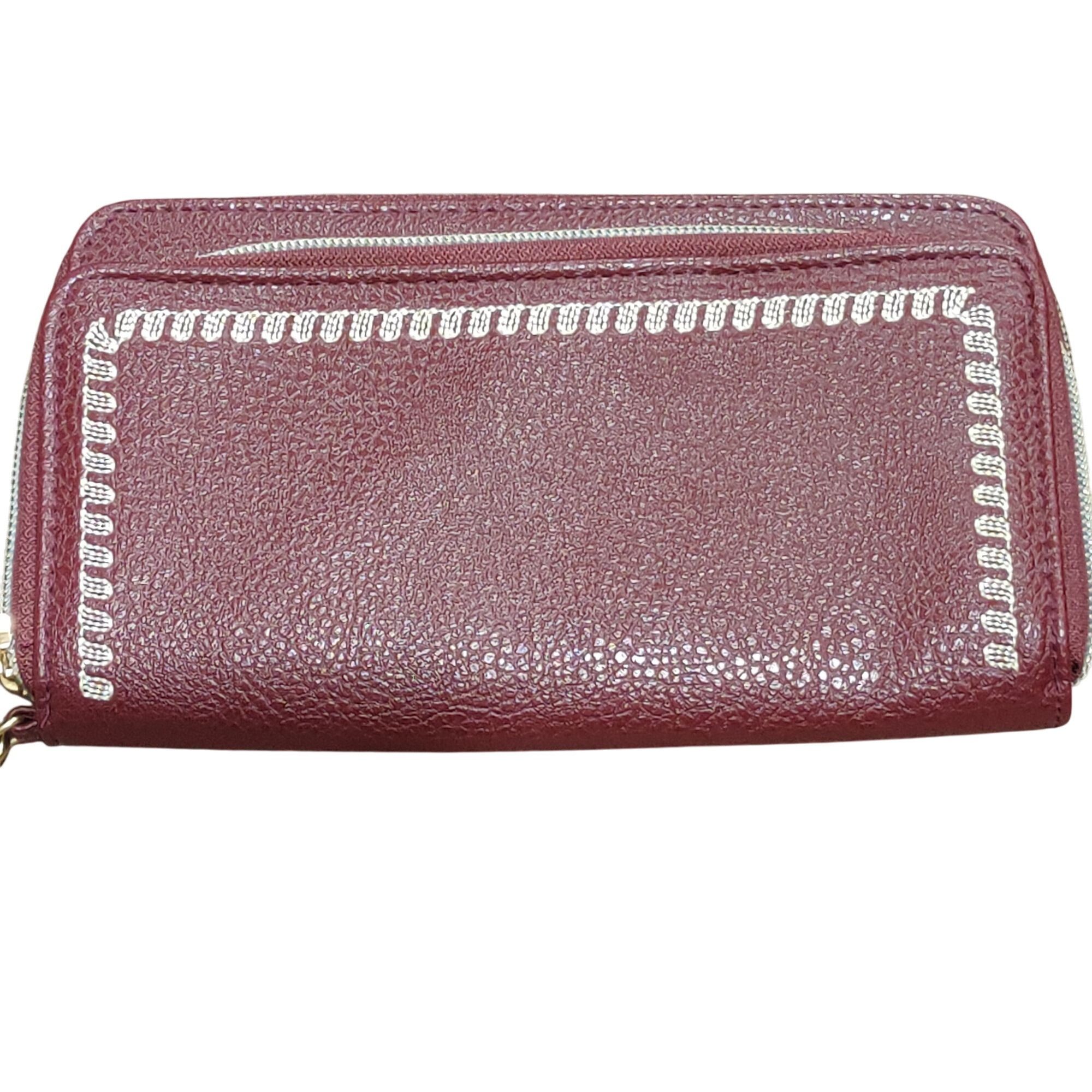 Other Burgundy Pebbled Faux Leather Zip Wallet Embroidered Wristle Size ONE SIZE - 1 Thumbnail
