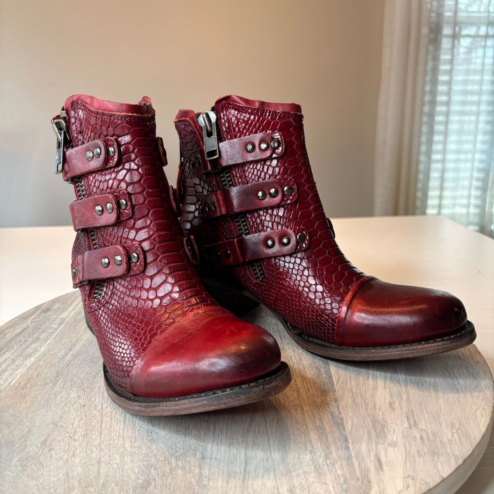 FREEBIRD Freebird Grecko Boots Sz 8 Red Croc Snake Leather Boots Size US 8 / IT 38 - 1 Thumbnail