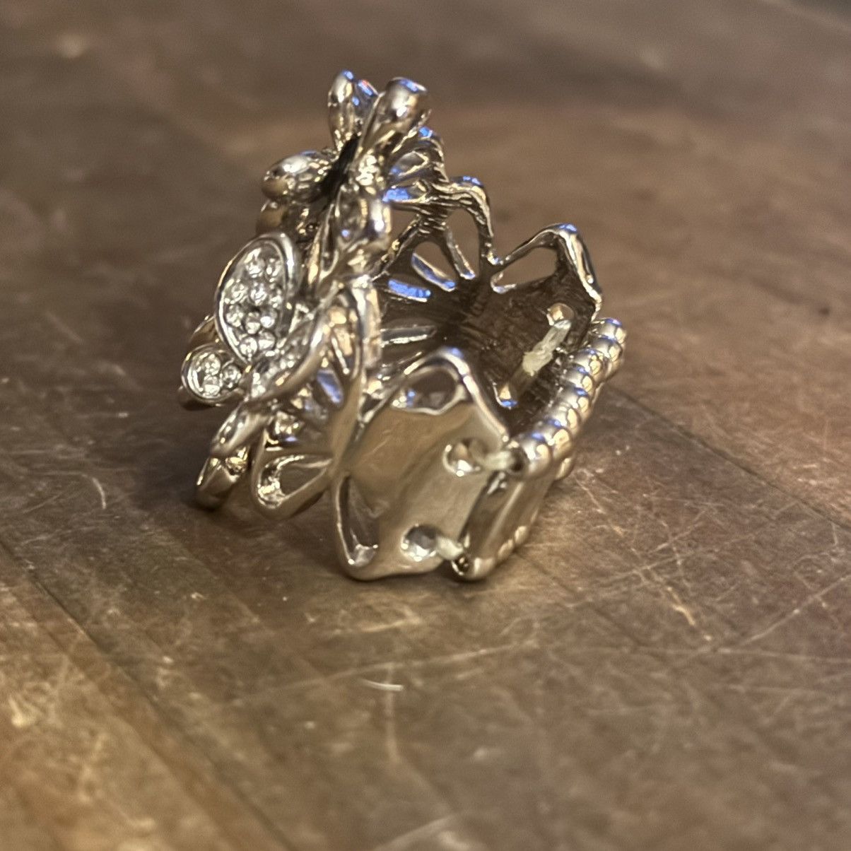 Other Silver tone butterfly trio rhinestone stretch ring Size ONE SIZE - 8 Thumbnail