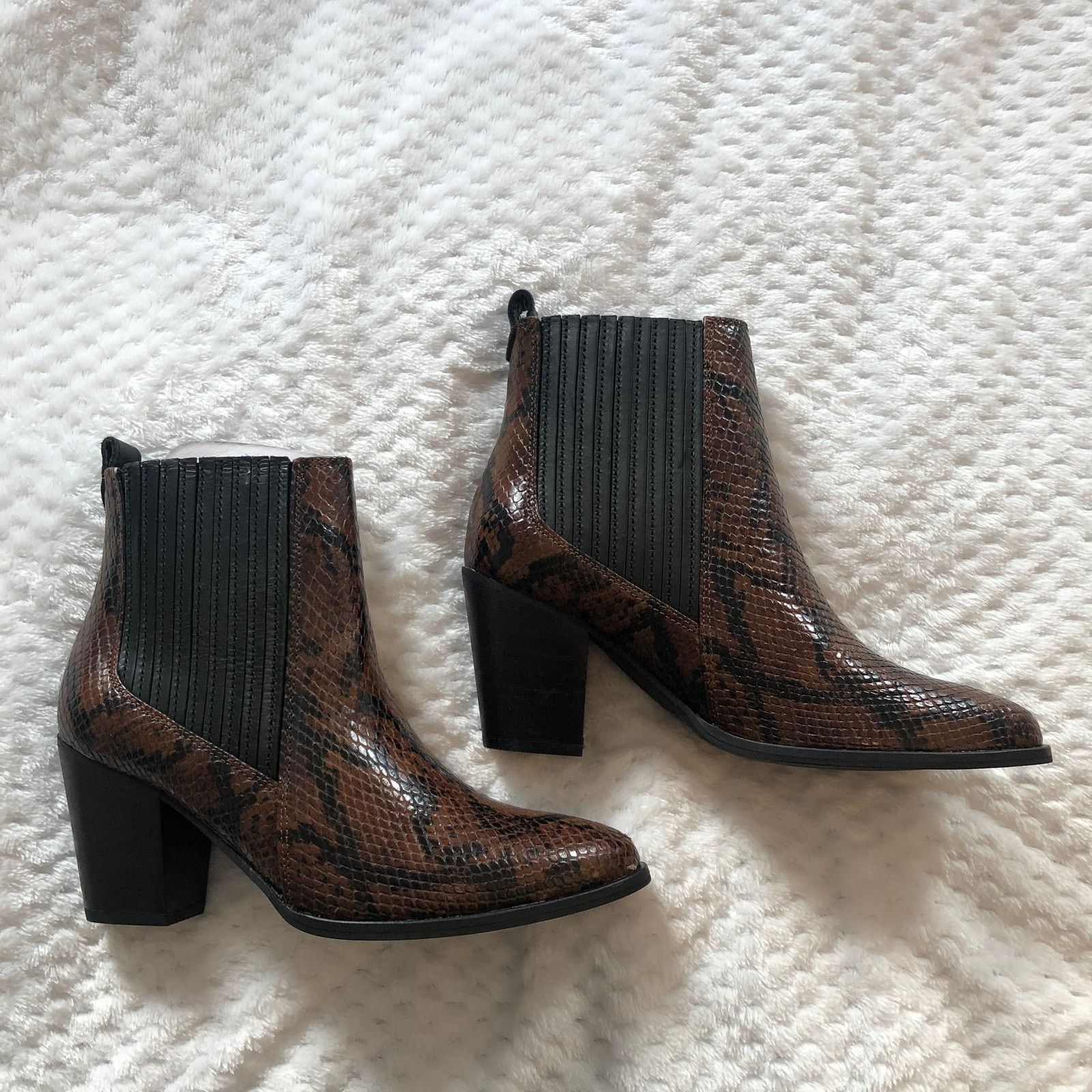 Clarks Clarks West Lo Dark Tan Snake Leather Heeled Booties Size US 8 / IT 38 - 1 Thumbnail