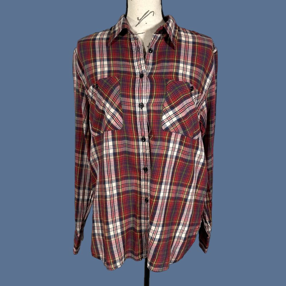 Ralph Lauren Ralph Lauren Button-Up Shirt Women XL Red Navy Plaid Cotton Long Sleeve Lightweight Western Size XL / US 12-14 / IT 48-50 - 1 Thumbnail