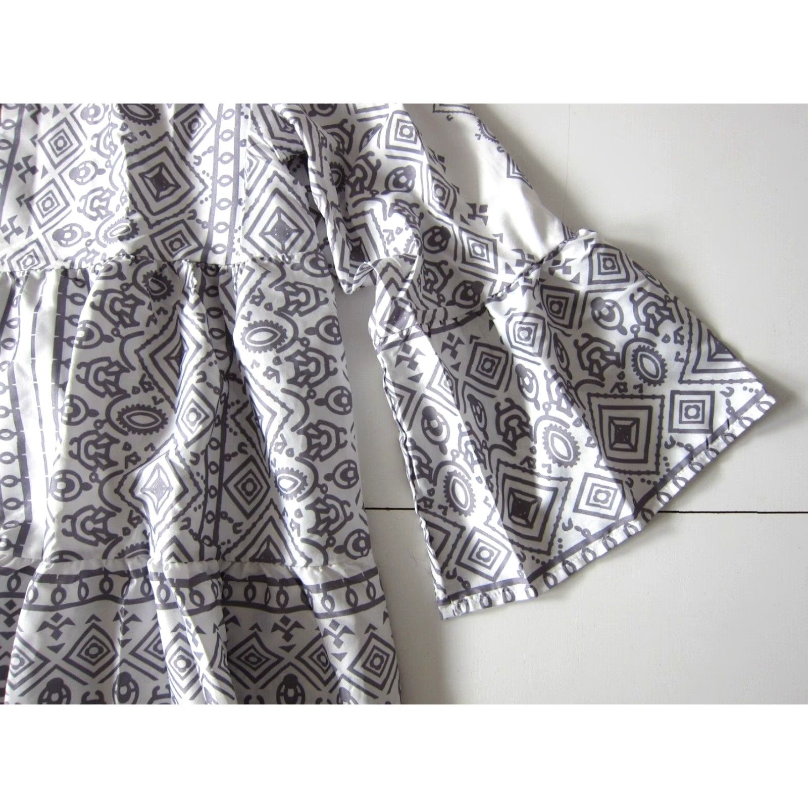 Vintage Misslook Grey White Abstract Geometric Empire Tunic Peasant Dress Women 2XL Size XXL / US 16-18 / IT 52-54 - 7 Thumbnail