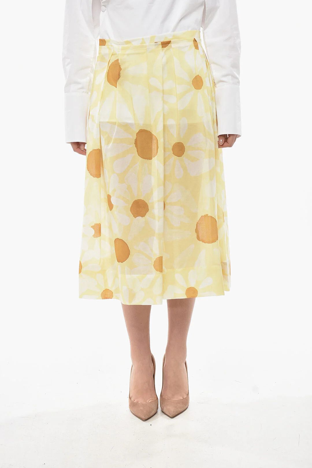 Marni og1mm0326 Cotton Flared Skirt in Yellow Size 28" / US 6 / IT 42 - 1 Thumbnail