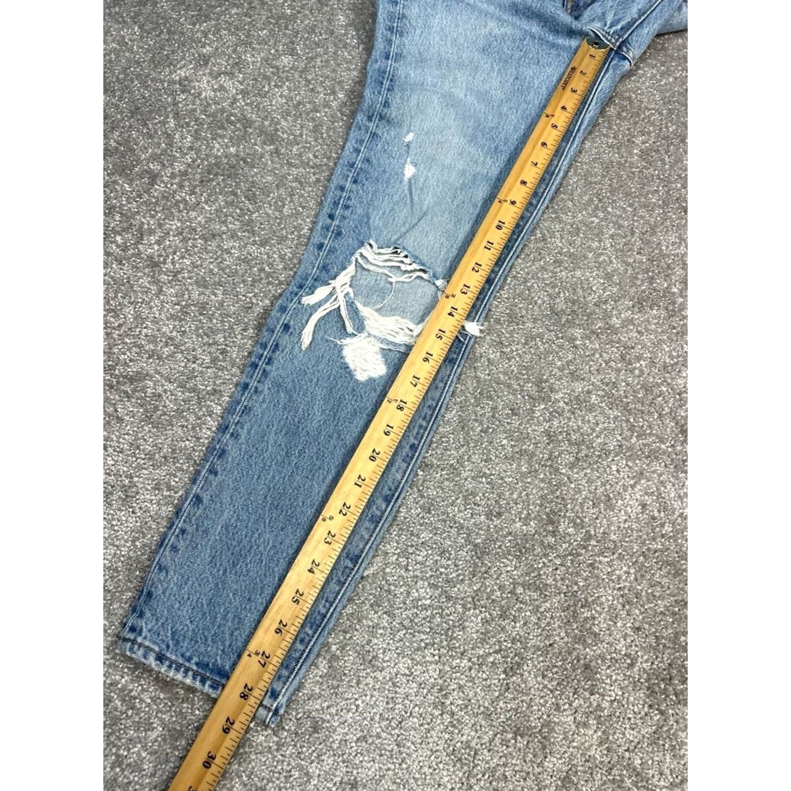 Levi's Levi's Wedgie Jeans Womens 25 Blue Distressed Logo Mid Rise Straight Leg 27x28 Jeans Size 42" / US 20 - 2 Thumbnail