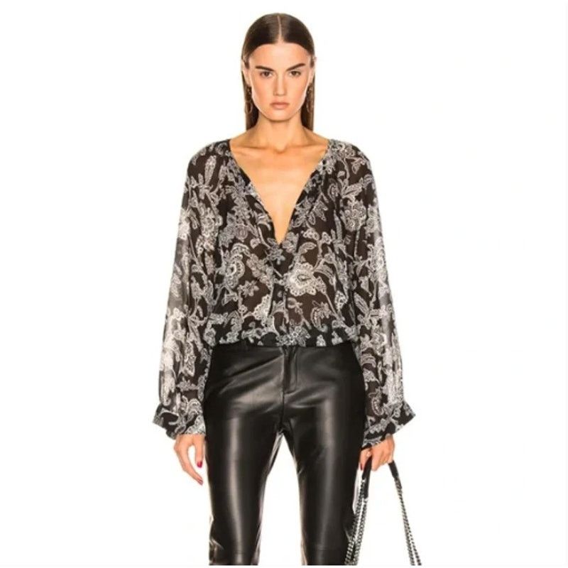 Nili Lotan Nili Lotan | Acadia Black Paisley Bohemian Silk Blouse XS Size XS / US 0-2 / IT 36-38 - 9 Thumbnail