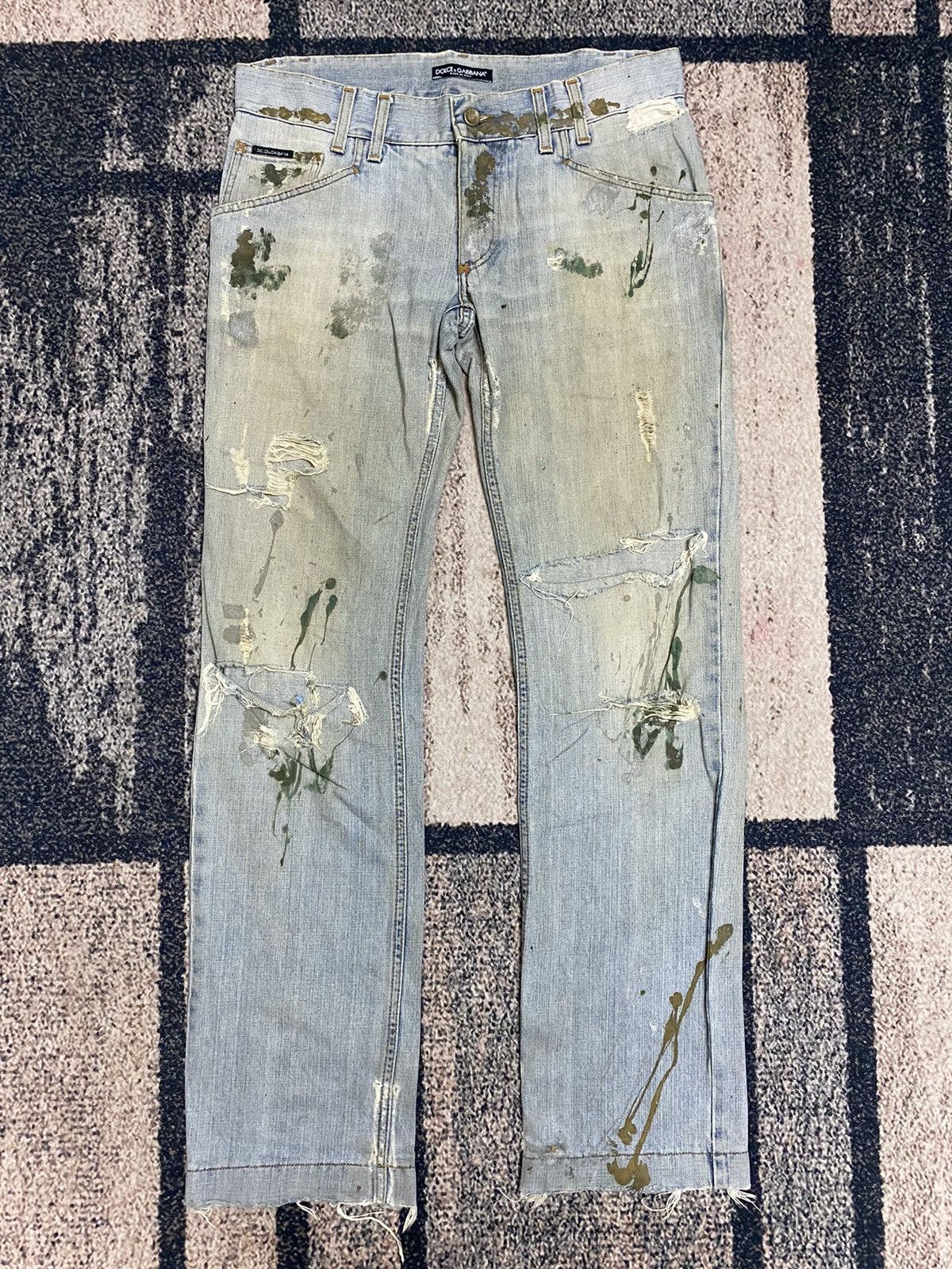 Dolce & Gabbana Vtg Dolce & Gabbana Distressed Painted Jeans Size US 35 - 1 Thumbnail