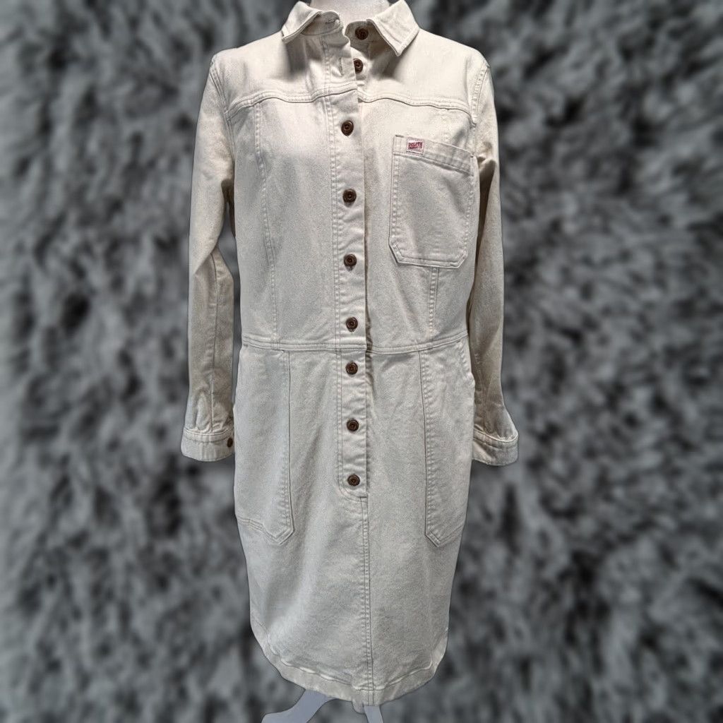 Duluth Trading Company Duluth Trading Co Shirt Dress Ivory Denim Long Sleeve Large Pockets Casual Womens Size 36" / US 14 / IT 50 - 1 Thumbnail