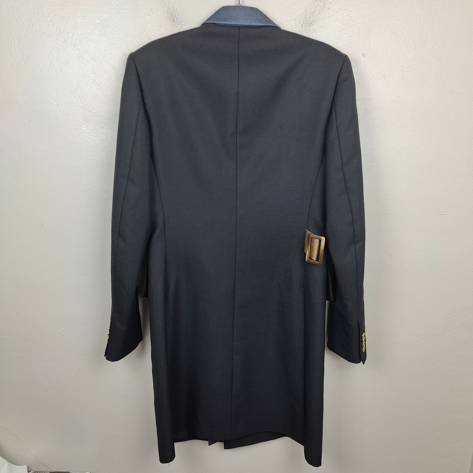 Sean Suen Sean Suen Coat Men 38 Black Denim Belted Coat Mixed Media Size 38R - 4 Thumbnail