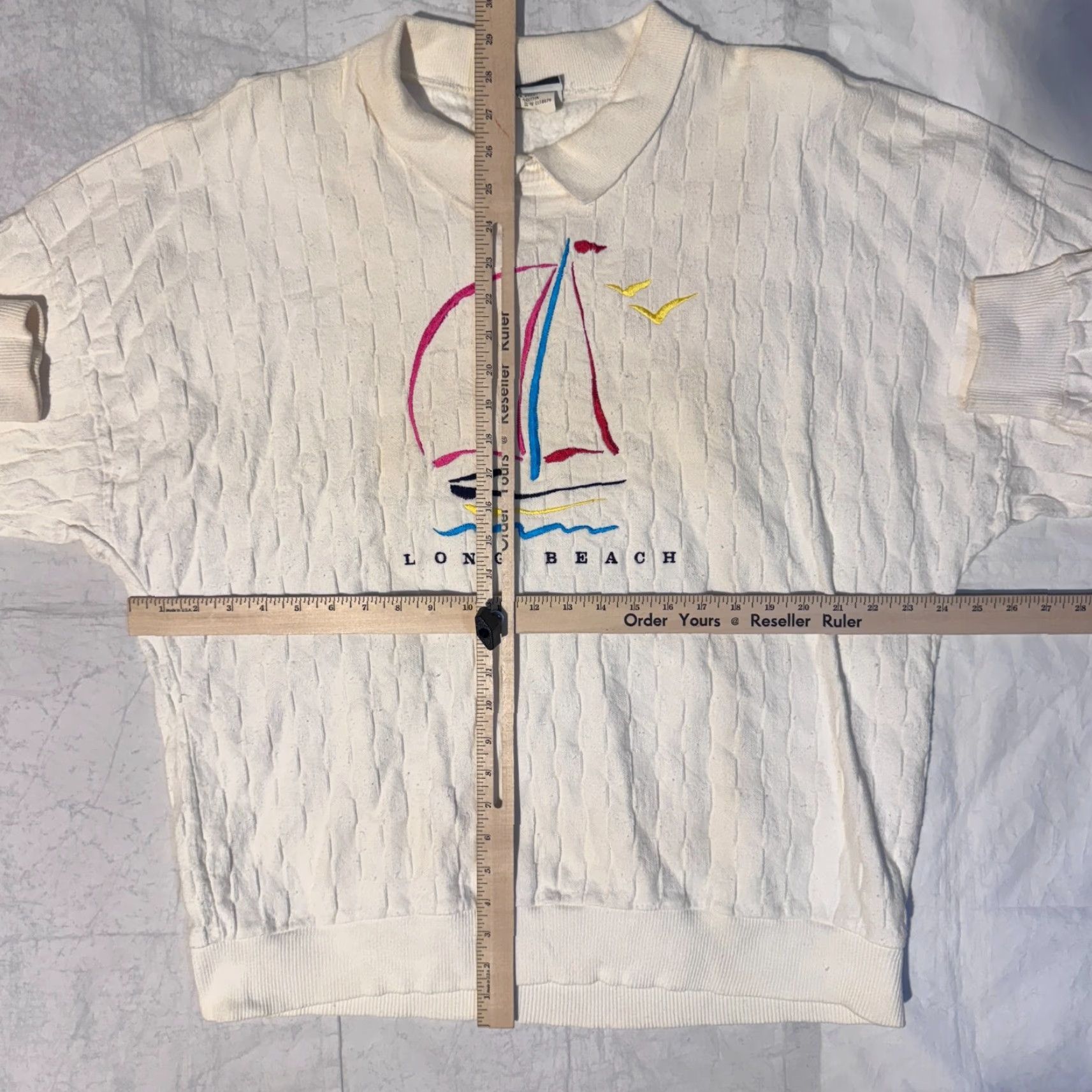 Vintage VINTAGE Cottontops Sweatshirt Long Beach 90s Textured Collared Pullover White XL Men Size US XL / EU 56 / 4 - 5 Thumbnail