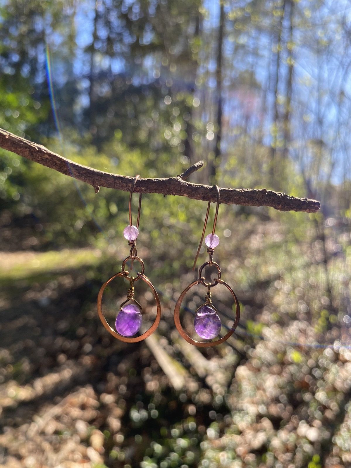Handmade Amethyst Hoop Earrings Size ONE SIZE - 5 Thumbnail