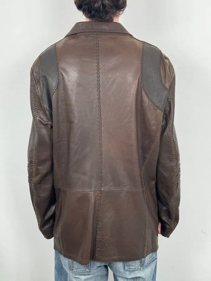 Marithe + Francois Girbaud SS2003 Marithé + François Girbaud Brown Leather Plissed Blazer Jacket Size US XL / EU 56 / 4 - 4 Thumbnail