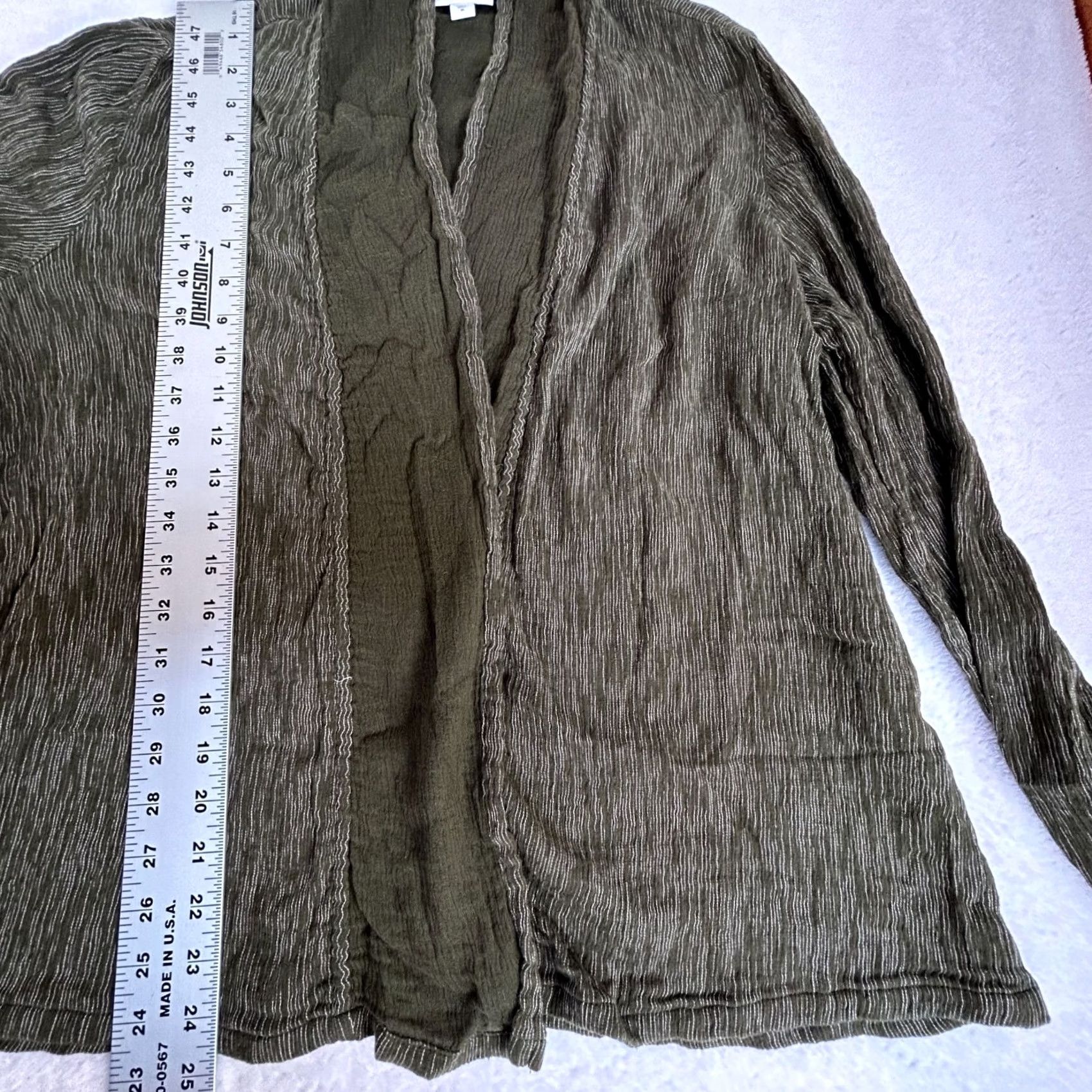 J. Jill Pure Jill Womens Olive Green Open Front Striped Cardigan Jacket Medium Cotton Size M / US 6-8 / IT 42-44 - 8 Thumbnail