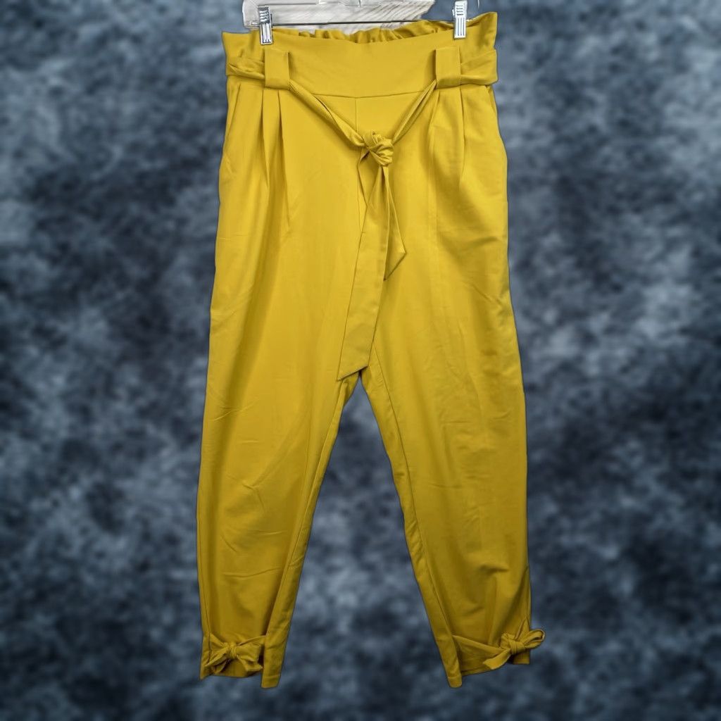 Vintage Grace Karin Pants Women XL Gold High Waist Casual Pencil Bow Ruffle Belt Tapered Paperbag Size 40" / US 18 - 1 Thumbnail