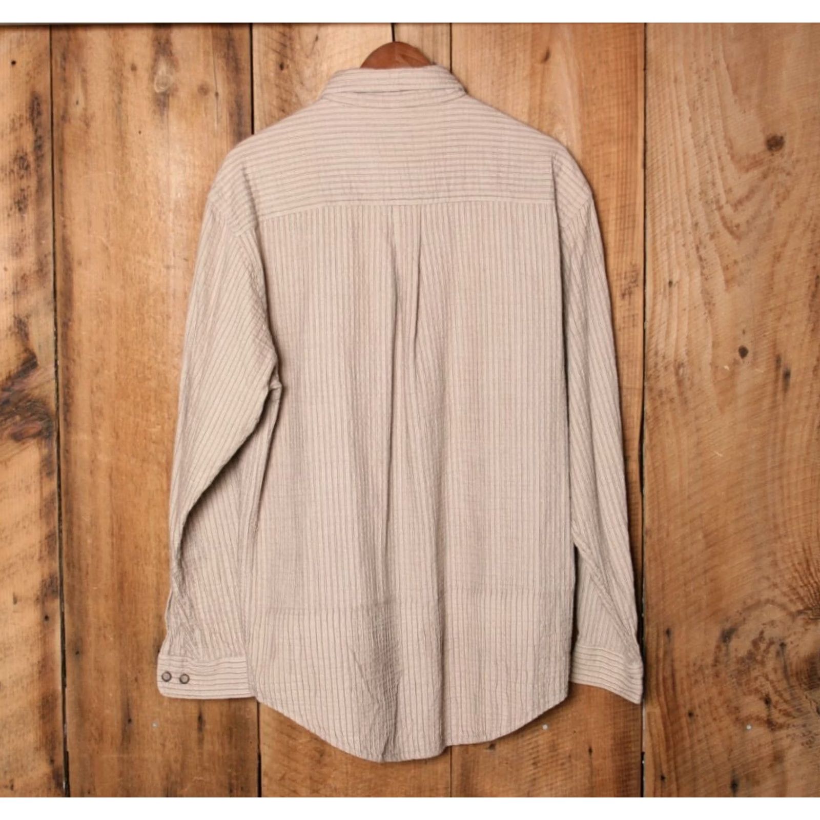 The Territory Ahead VINTAGE Territory Ahead Tan Stripe Textured Cotton Button Front Shirt L Mens Size US L / EU 52-54 / 3 - 5 Thumbnail