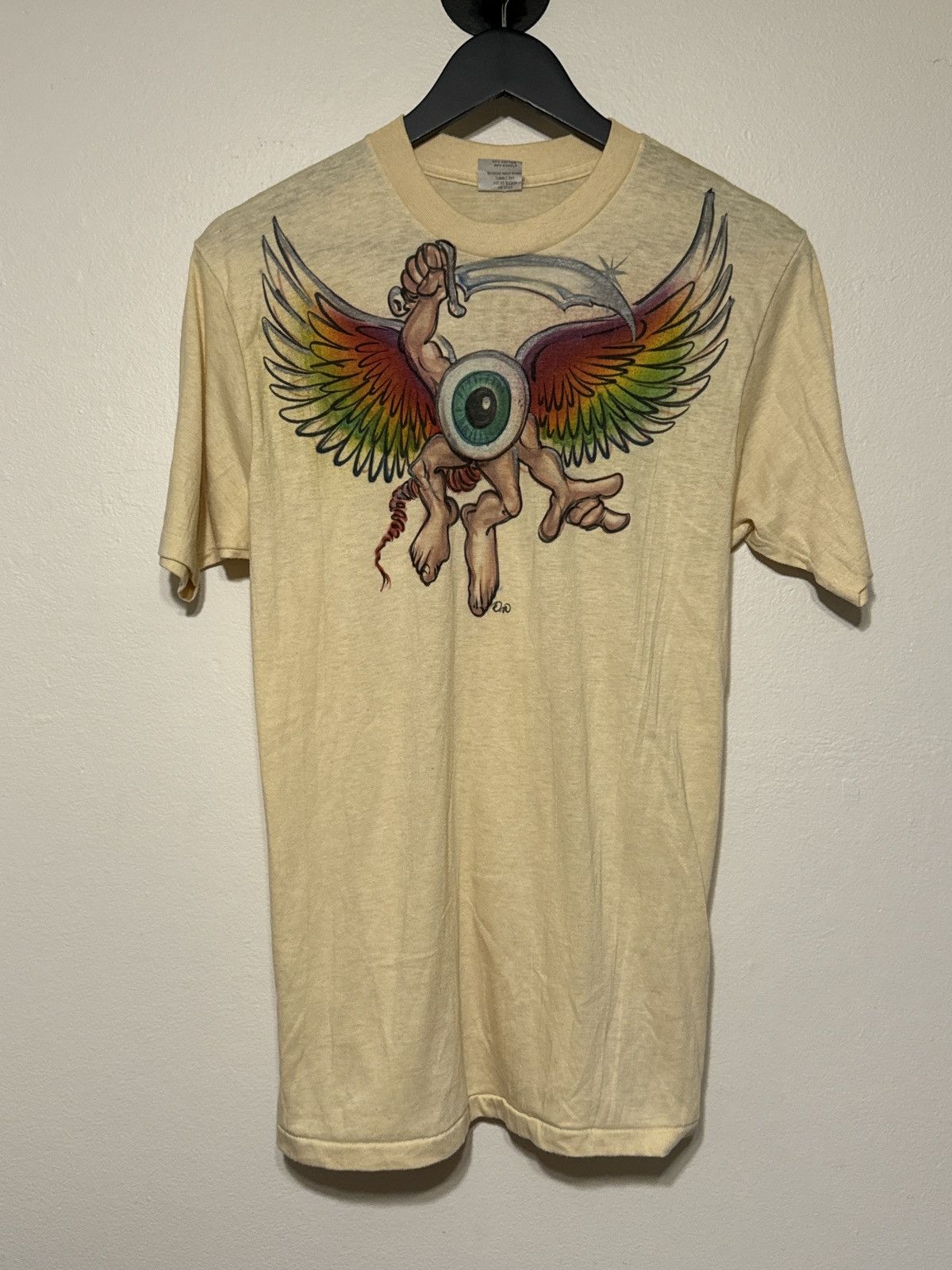 image of Made In USA x Vintage True Vintage Air Brush Tattoo Art Tee Eyeball Wings Sword in Beige (Size Larg