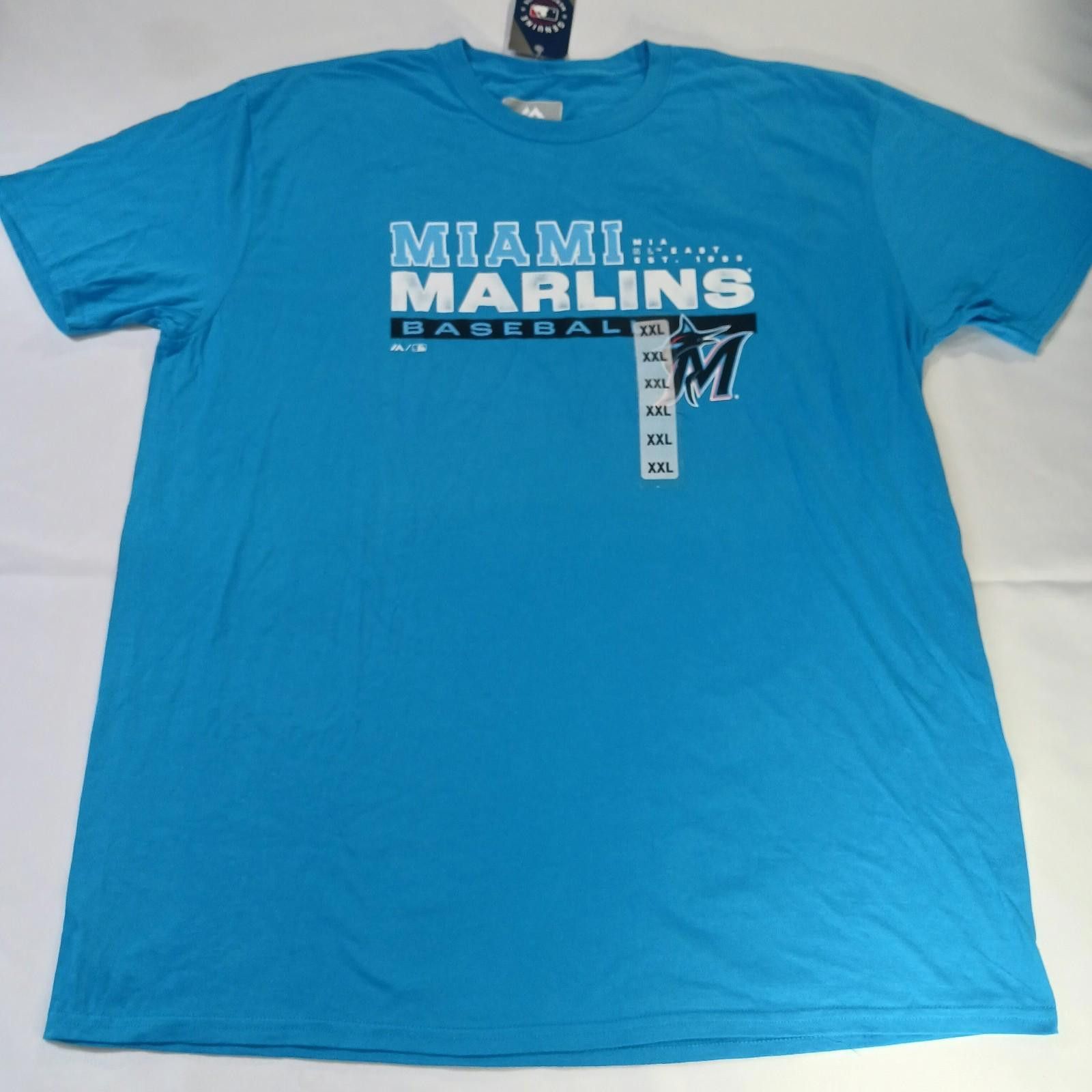 Majestic Majestic RN136380 Miami Marlin Baseball Men 2XL Blue T-Shirt Size US XXL / EU 58 / 5 - 10 Thumbnail