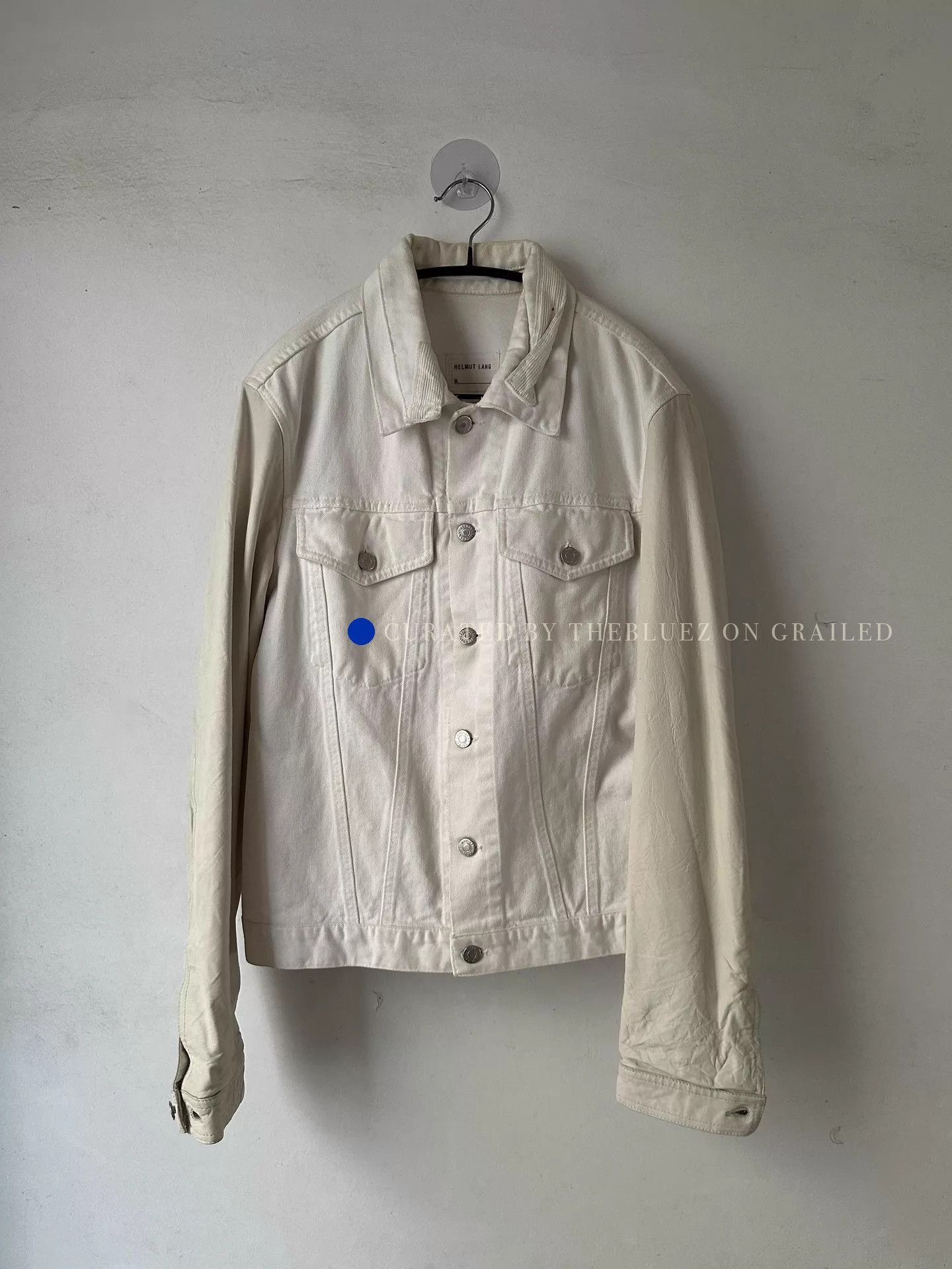 Helmut Lang Vintage Slim White Denim Jacket with Leather Sleeves Size US M / EU 48-50 / 2 - 1 Thumbnail