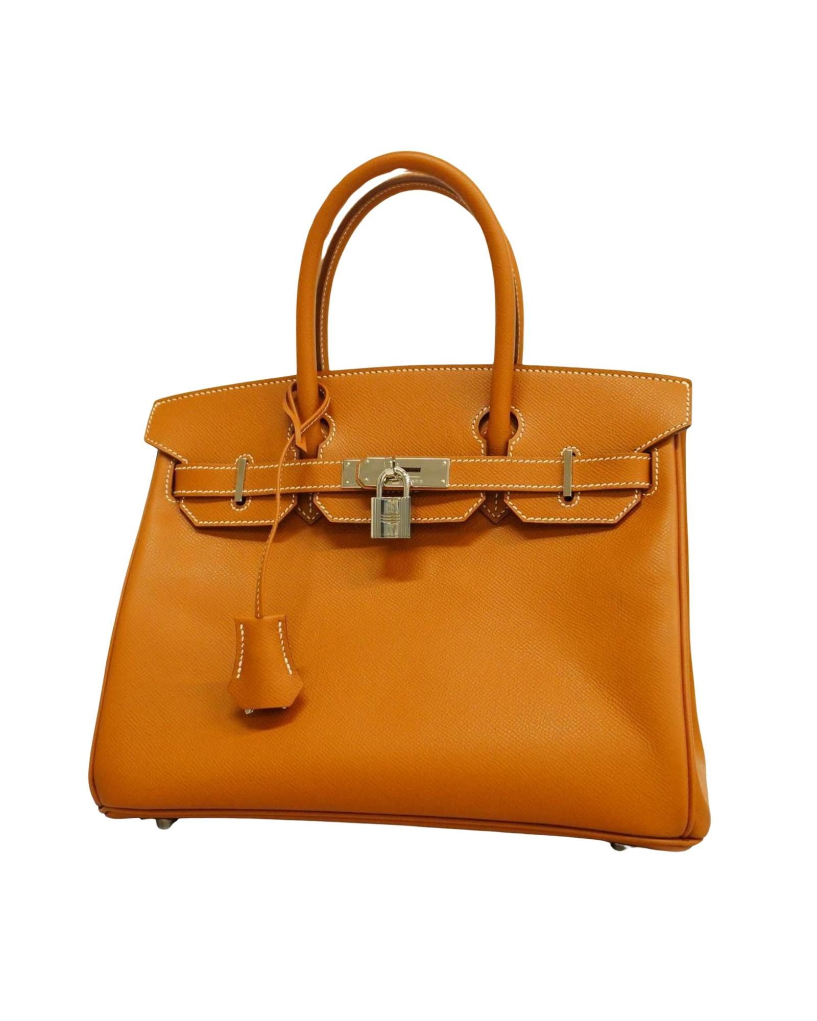 image of Hermes Sophisticated Leather Handbag With Silver Hardware - Good Condition in Brown, Women's