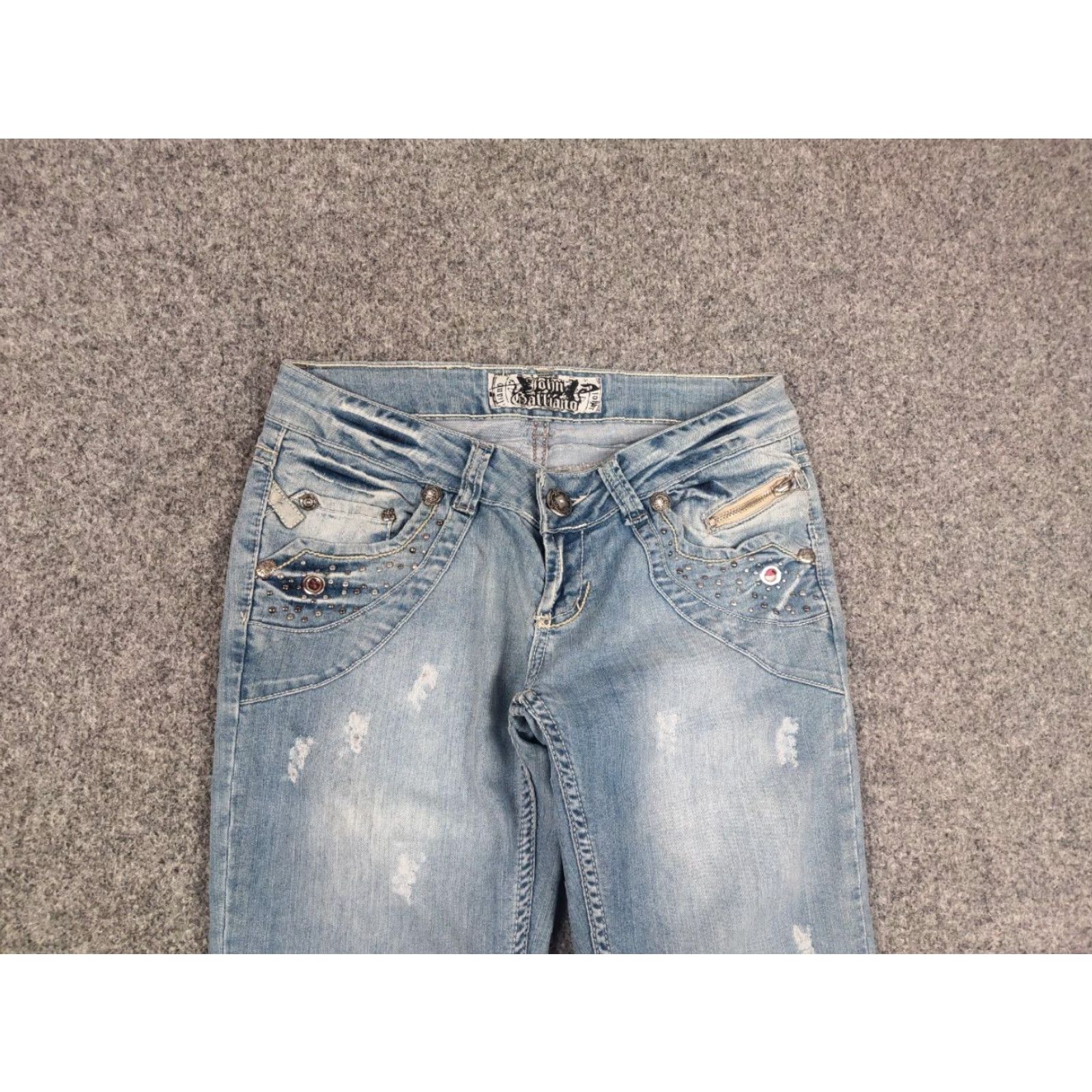 John Galliano VINTAGE John Galliano Jeans Denim 29 Blue 90s Art Biker Logo Distressed 5-Pocket Vintage John Galliano Mens Size US 29 - 5 Thumbnail