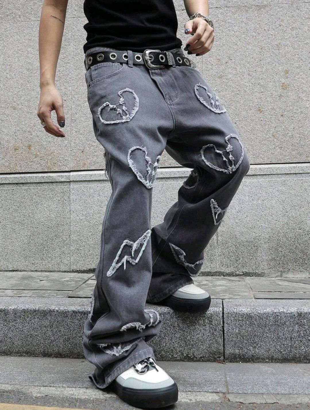 Japanese Brand × Jean Heart Frayed Design Pocket Straight Loose Casual Jeans Size US 32 / EU 48 - 5 Thumbnail