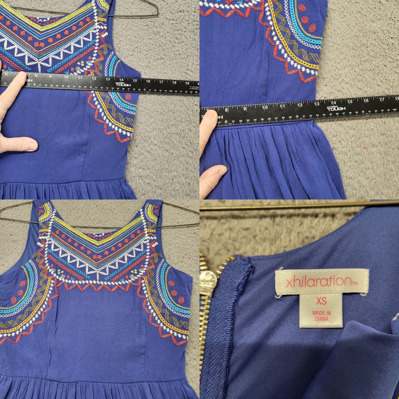 Vintage Xhilaration Lined Dress Women's XS Blue Embroidered Sleeveless Back Zip EUC Size XS / US 0-2 / IT 36-38 - 8 Thumbnail