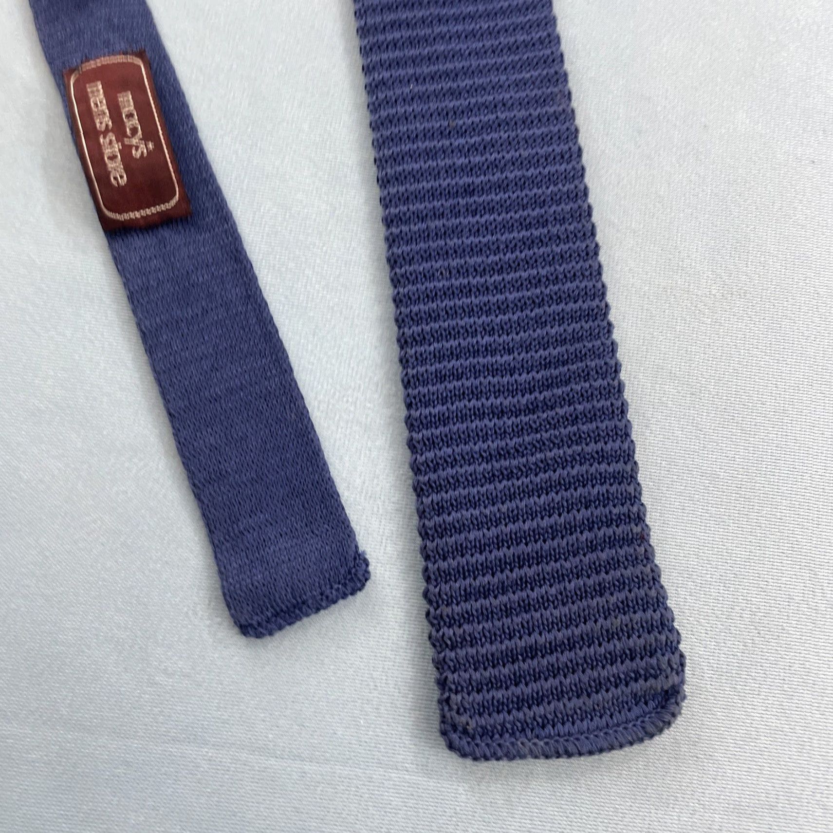 Vintage VINTAGE Cottonit Rooster Macy's Mens Store Knit Tie Blue 2x48 Square End Necktie Skinny Tie, 1960s, Vintage, Classic, Men's Tie Size ONE SIZE - 2 Thumbnail