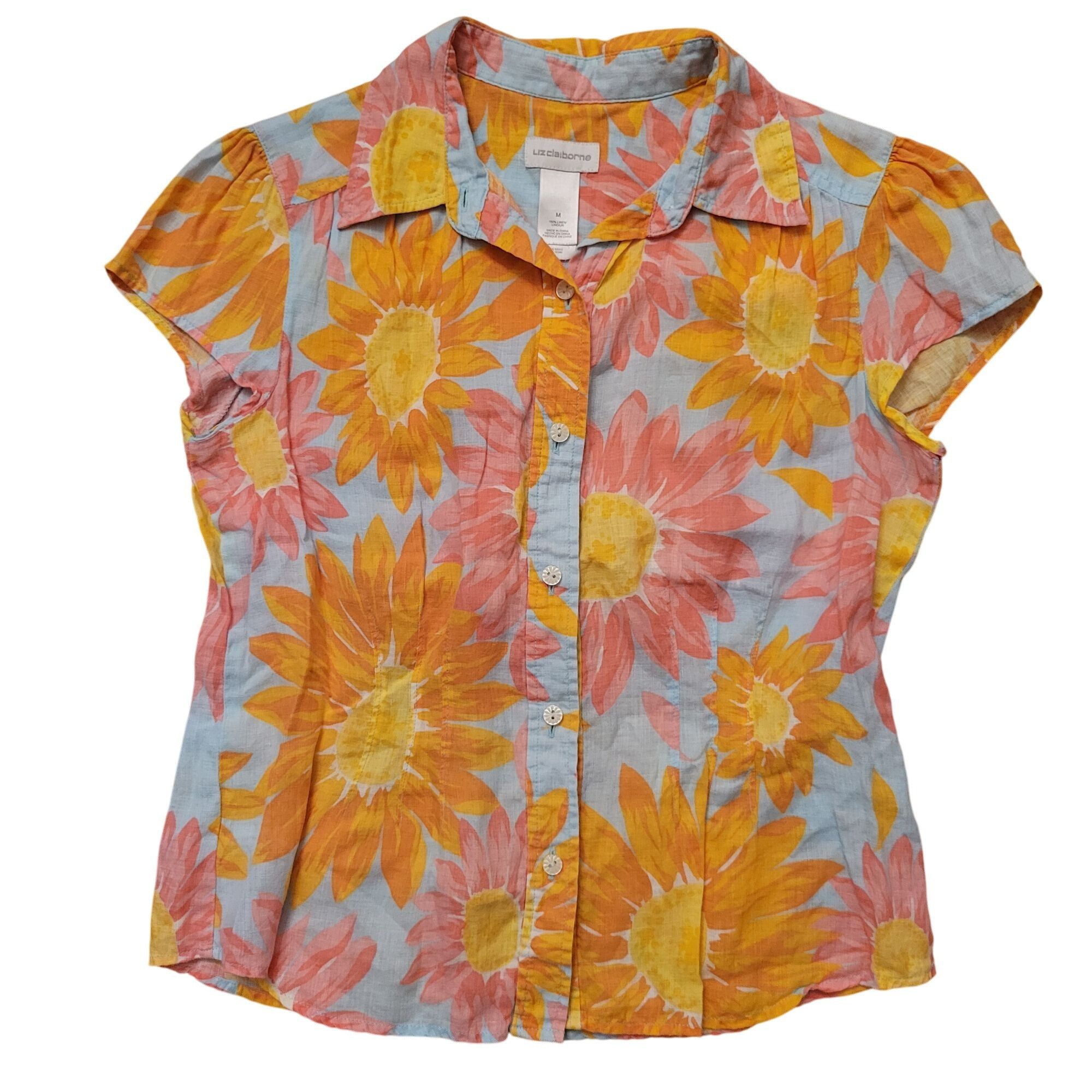 Liz Claiborne Liz Claiborne Sunflower Print Short Sleeve Button Up Blouse Size M / US 6-8 / IT 42-44 - 2 Thumbnail