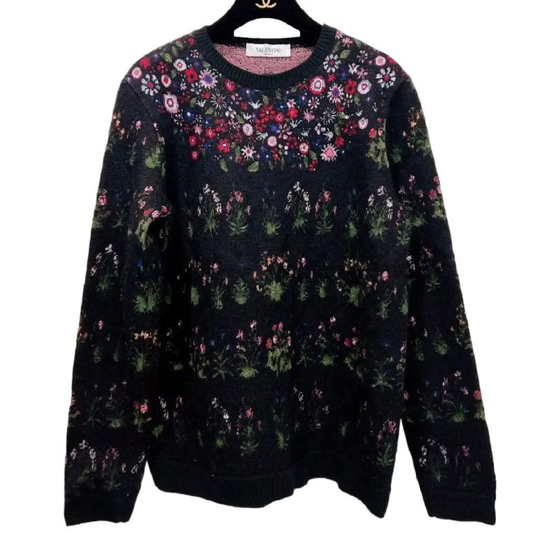 Valentino Valentino Floral Black Wool Blend Long Sleeve Sweater 0089 Size M / US 6-8 / IT 42-44 - 1 Thumbnail