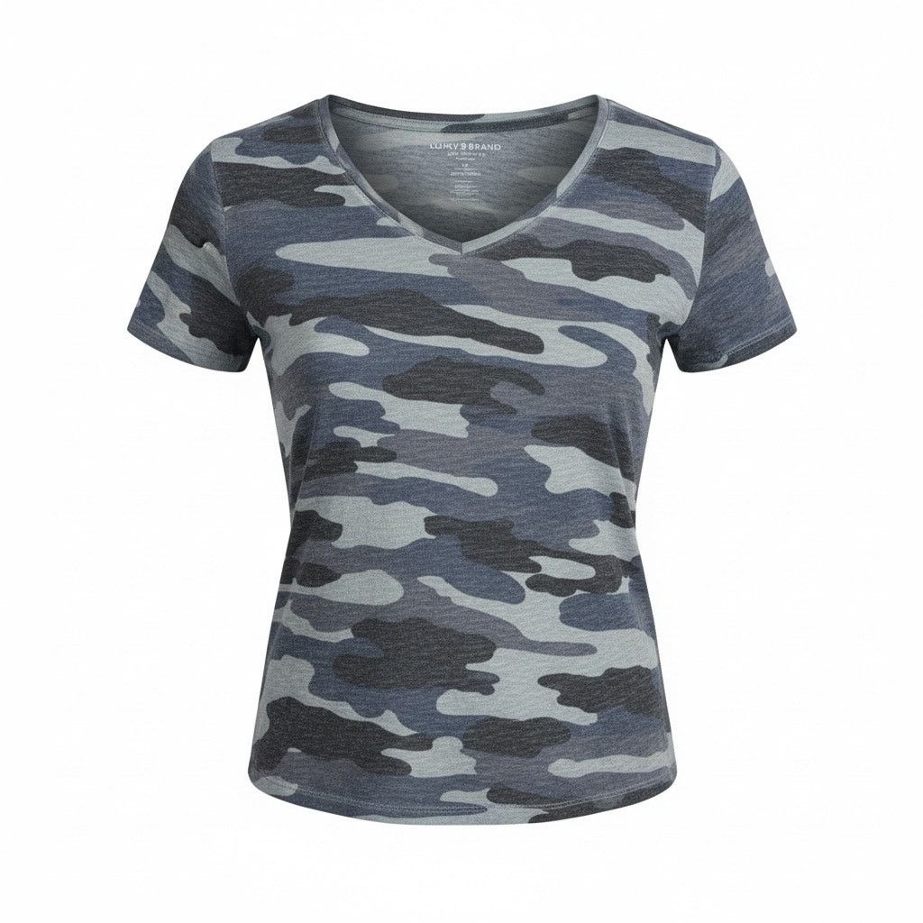 Lucky Brand Lucky Brand Women’s XL Camo T-Shirt Gray Short Sleeve Size XL / US 12-14 / IT 48-50 - 1 Thumbnail