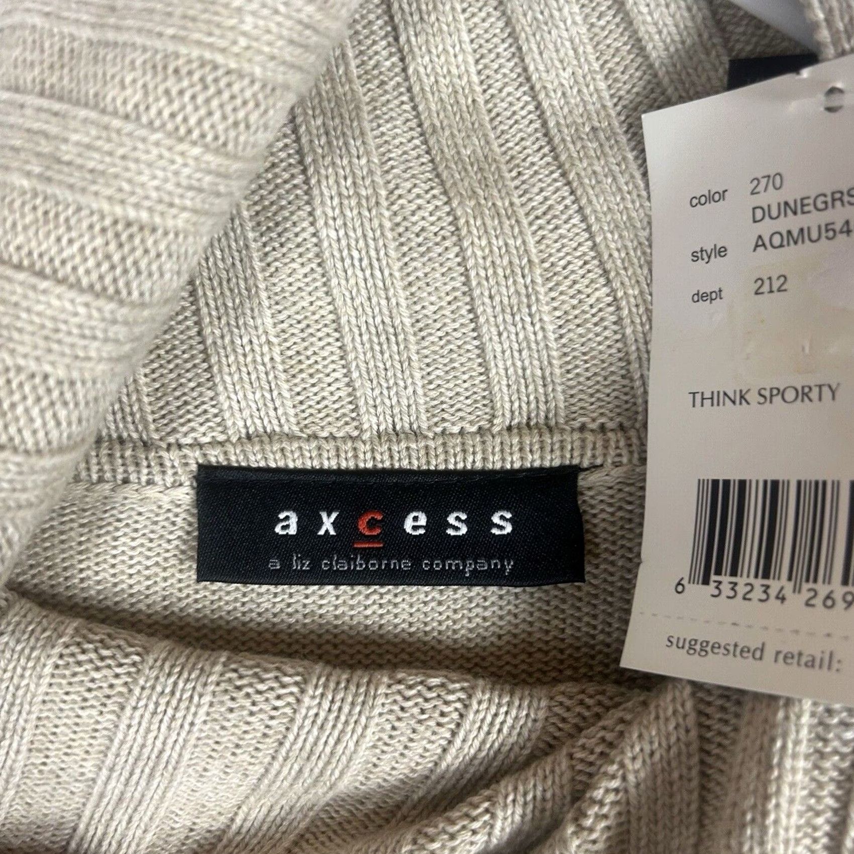 Liz Claiborne Axcess Womens XL Beige Knit Sweater Asymmetrical Button Collar Mock Ribbed Detail Knit Pullover Casual Business Travel Mens Womens Size XL / US 12-14 / IT 48-50 - 5 Thumbnail
