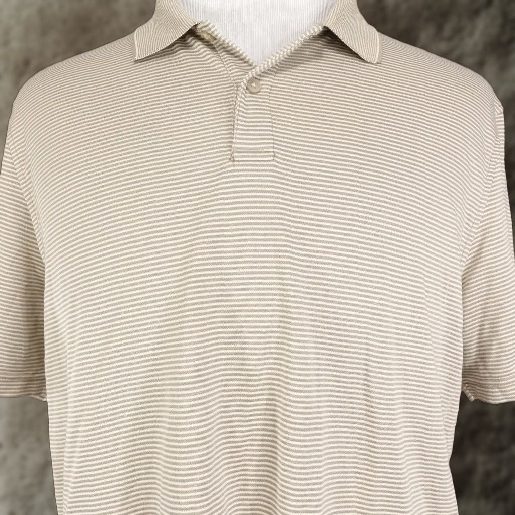 Van Heusen Van Heusen Polo Shirt Mens Large Beige White Striped Short Sleeve Modal Blend Size US L / EU 52-54 / 3 - 1 Thumbnail
