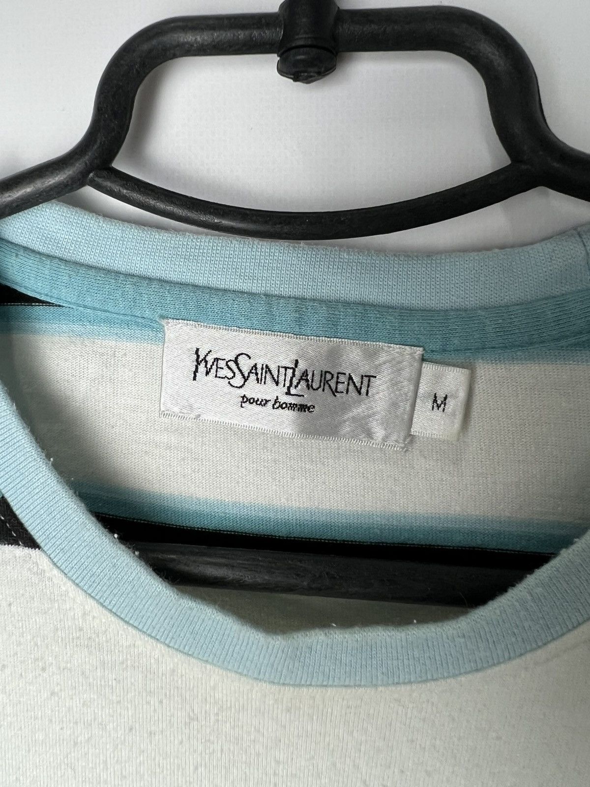 Yves Saint Laurent Vintage YSL Yves Saint Laurent striped spell out y2k t shirt Size US M / EU 48-50 / 2 - 3 Thumbnail