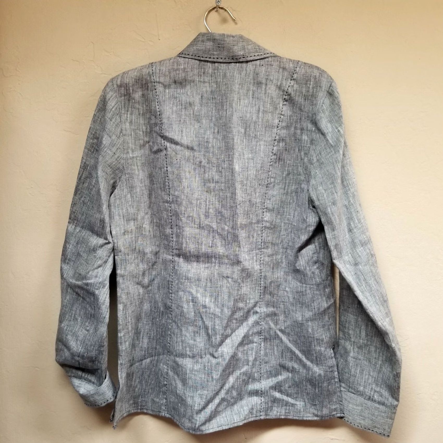 Vintage Ecologie Womens Button-Up Linen Shirt Roll-Tab Sleeve Blue XS/S Regular Women Shirt Size S / US 4 / IT 40 - 2 Thumbnail