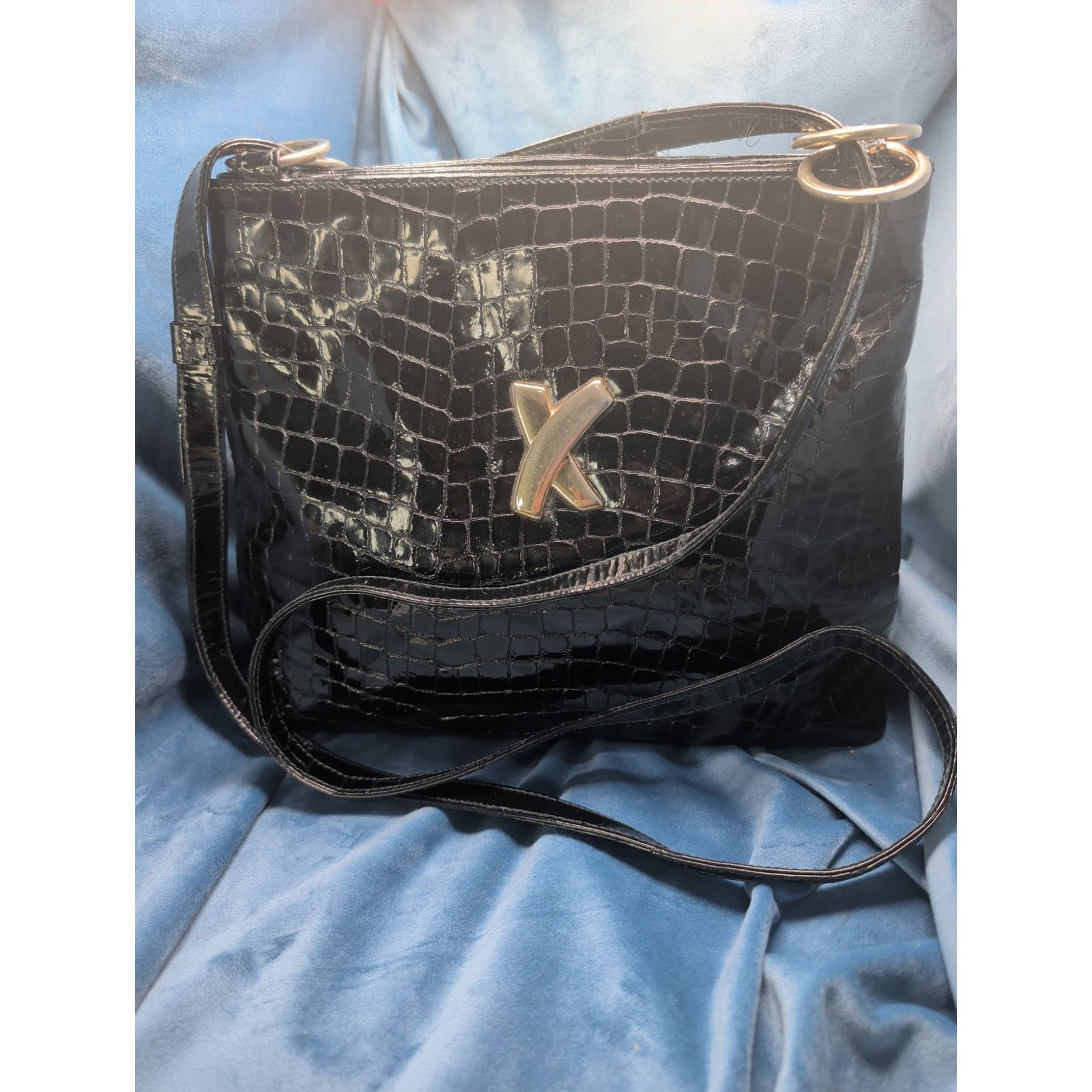 Paloma Picasso Paloma Picasso Black Embossed-Patent Leather Shoulder Size ONE SIZE - 1 Thumbnail
