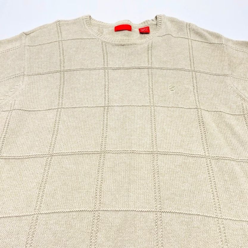 Izod IZOD Sweater Mens Large Knit 100% Cotton Beige Crew Neck Long Sleeve Pullover - Beautiful Knit Squares 8033 Size US L / EU 52-54 / 3 - 5 Thumbnail