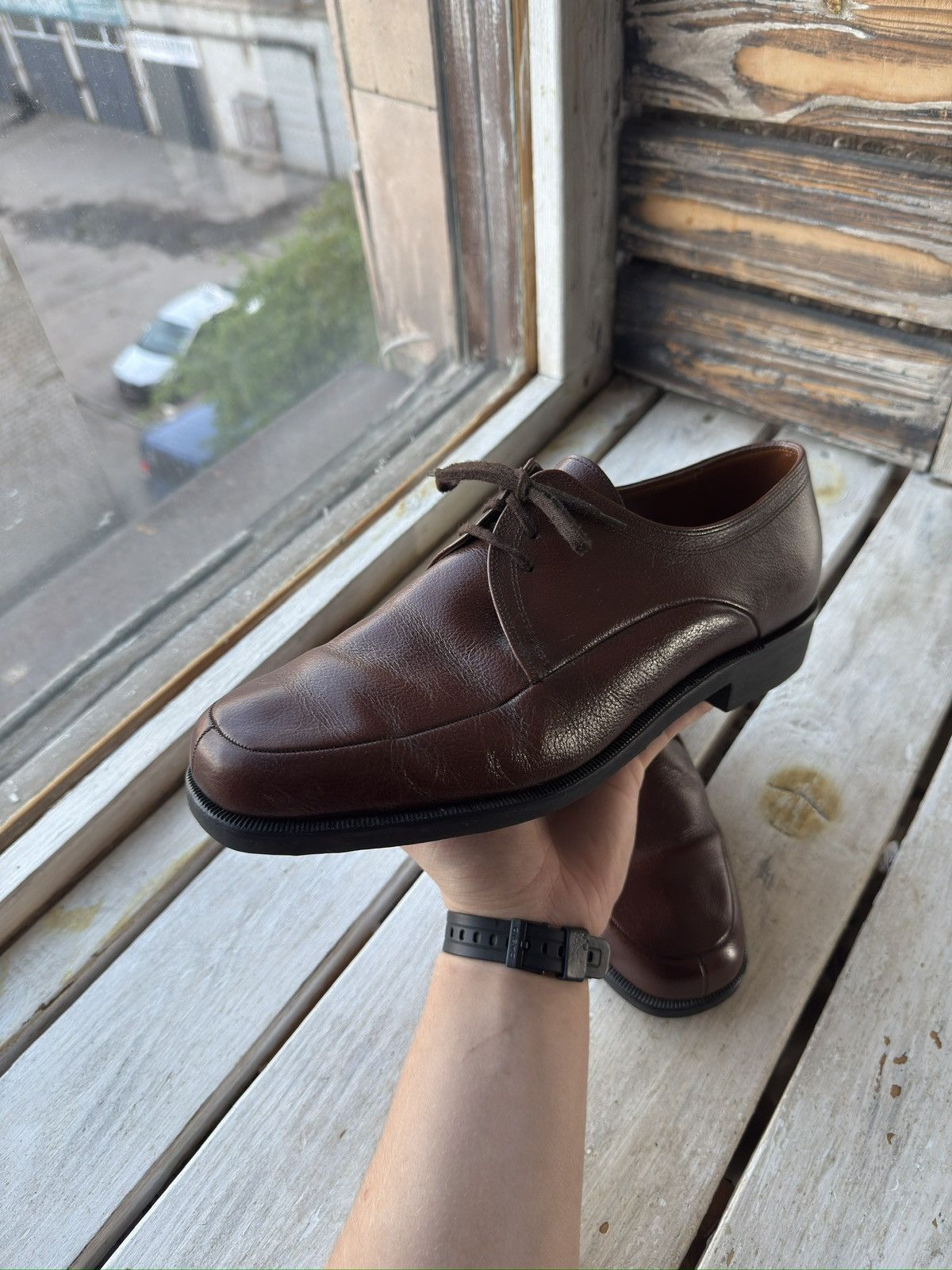 Bally × Designer Made in Italy Brown Leather Derby Shoes – Minimalist Formal Size US 10 / EU 43 - 10 Thumbnail