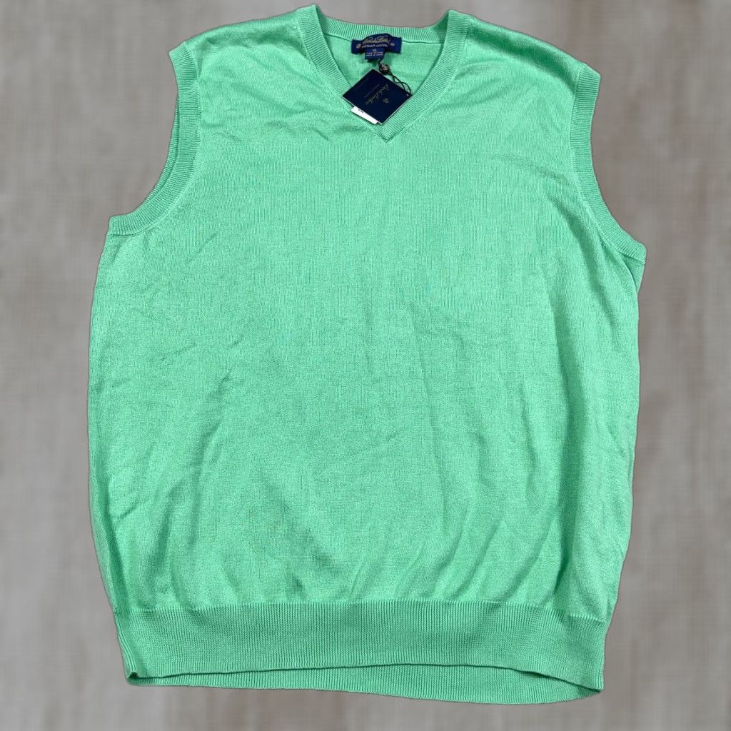 Brooks Brothers Brooks Brothers Sweater Vest Men XL Green V-Neck Supima Cotton Lightweight NEW Size US XL / EU 56 / 4 - 1 Thumbnail